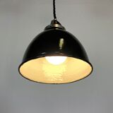 Industrial black enamel pendant lamp, 1950s