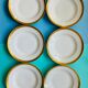 Lot 6 assiettes creuses GDA blanche bord doré années 50