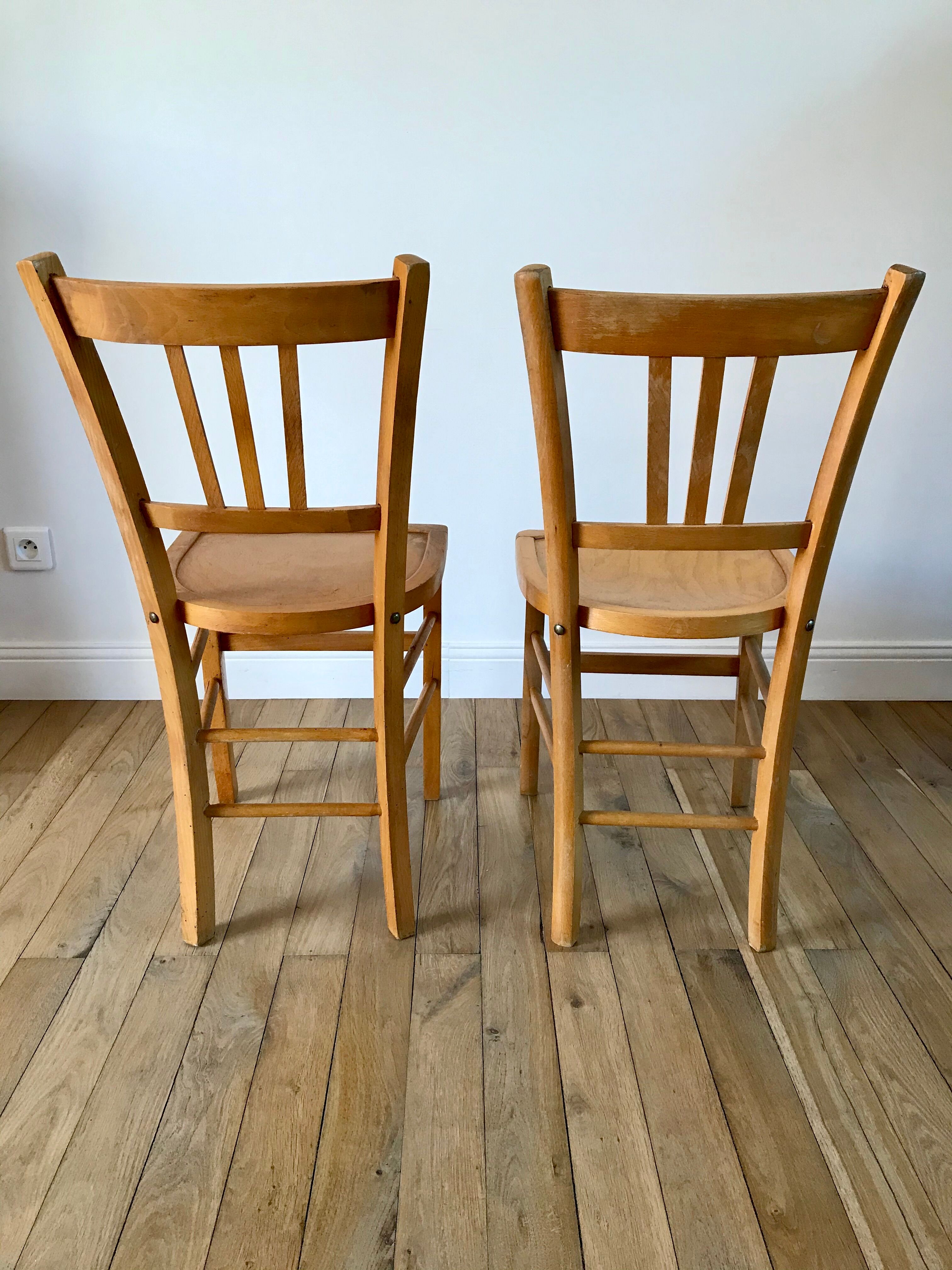 Set of 5 Luterma light blond wood bistro chairs from the 50s