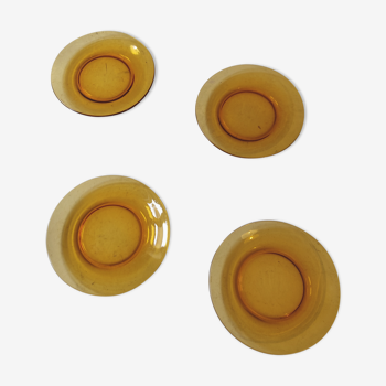 4 amber vereco glass dessert plates