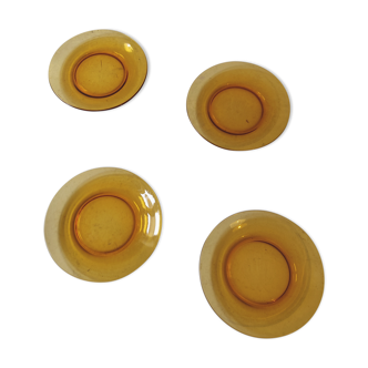 4 amber vereco glass dessert plates