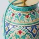 Spanish Moorish ceramic table lamp, new saffron silk shade.