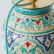 Spanish Moorish ceramic table lamp, new saffron silk shade.