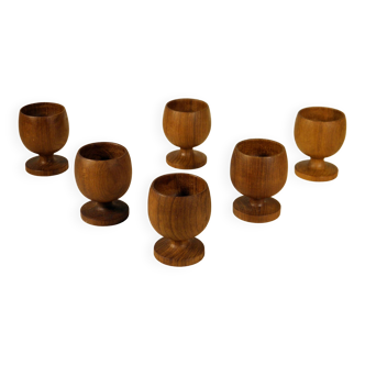 6 teak egg cups