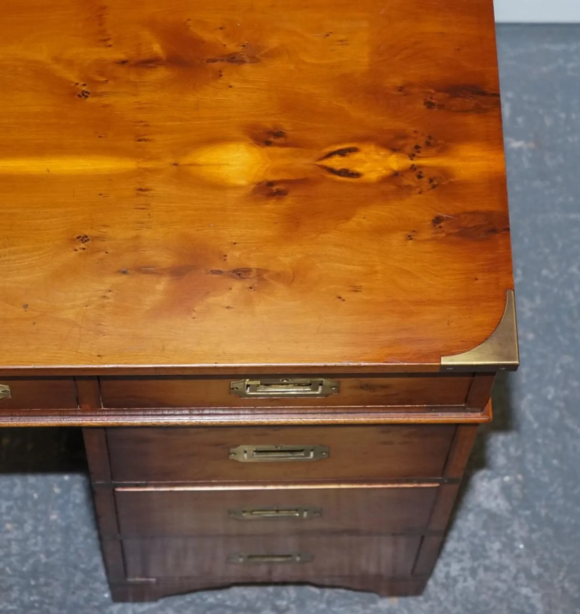 Vintage Military Campaign Twin Desk in Yew Wood