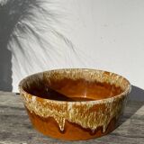 Ceramic salad bowl with beige drip glaze, 1970s pottery