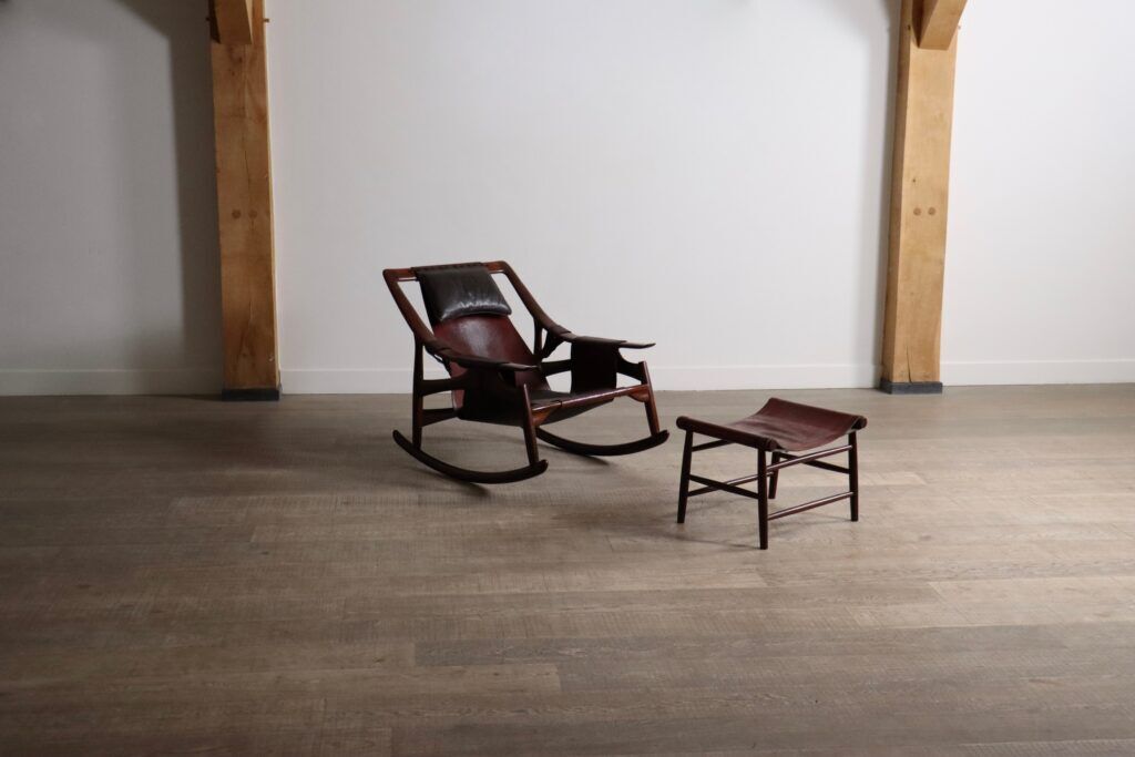 Liceu de Artes e Oficios rocking chair with ottoman, Brazil 1960s