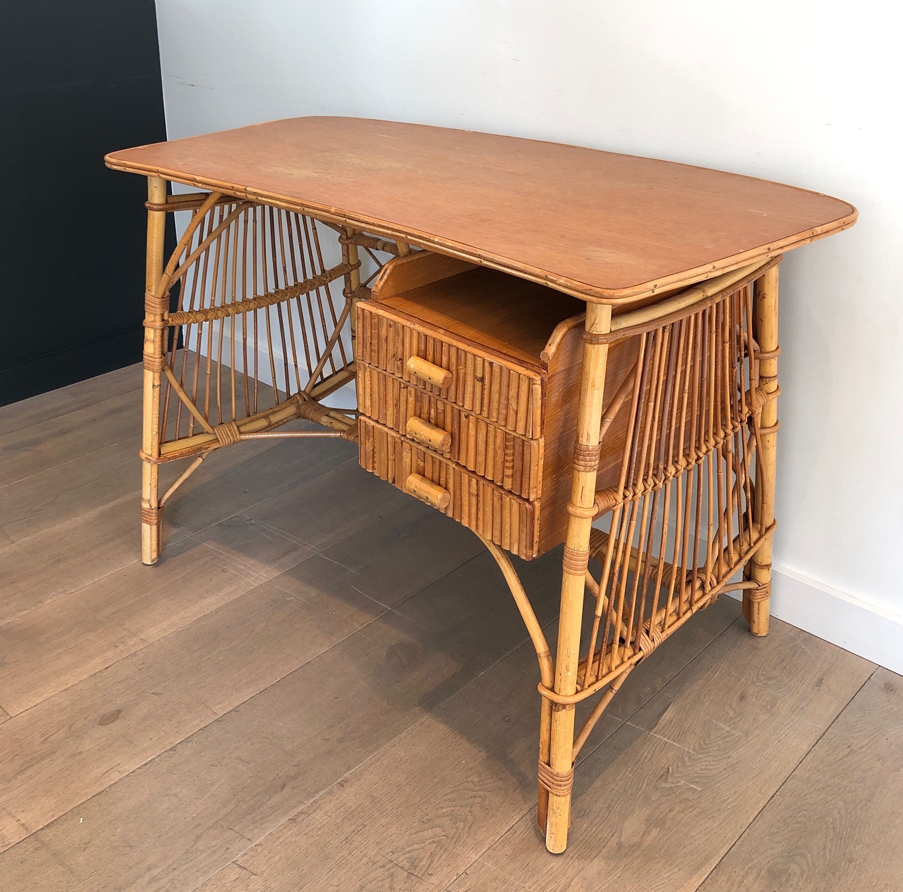 Rattan desk around 1970