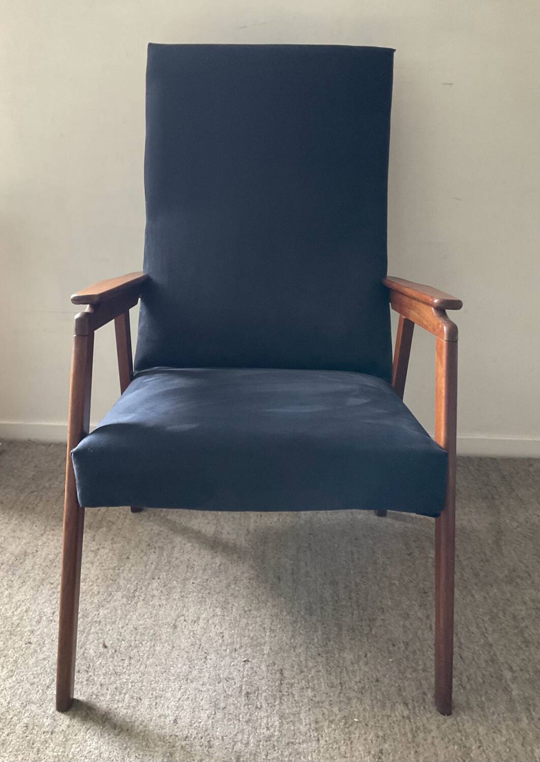 Scandinavian teak and velvet armchair from the 60s