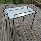 Side table 1950-1960, pin/Eiffel legs, mirror top, steel rod structure