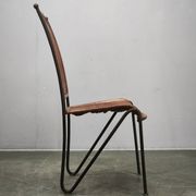 1990s European Brutalist Wrought Iron and Hand-Stitched Cognac Leather Dining Chair