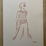 Painting signed in ink fashion engraving "study of a woman's sweater model"