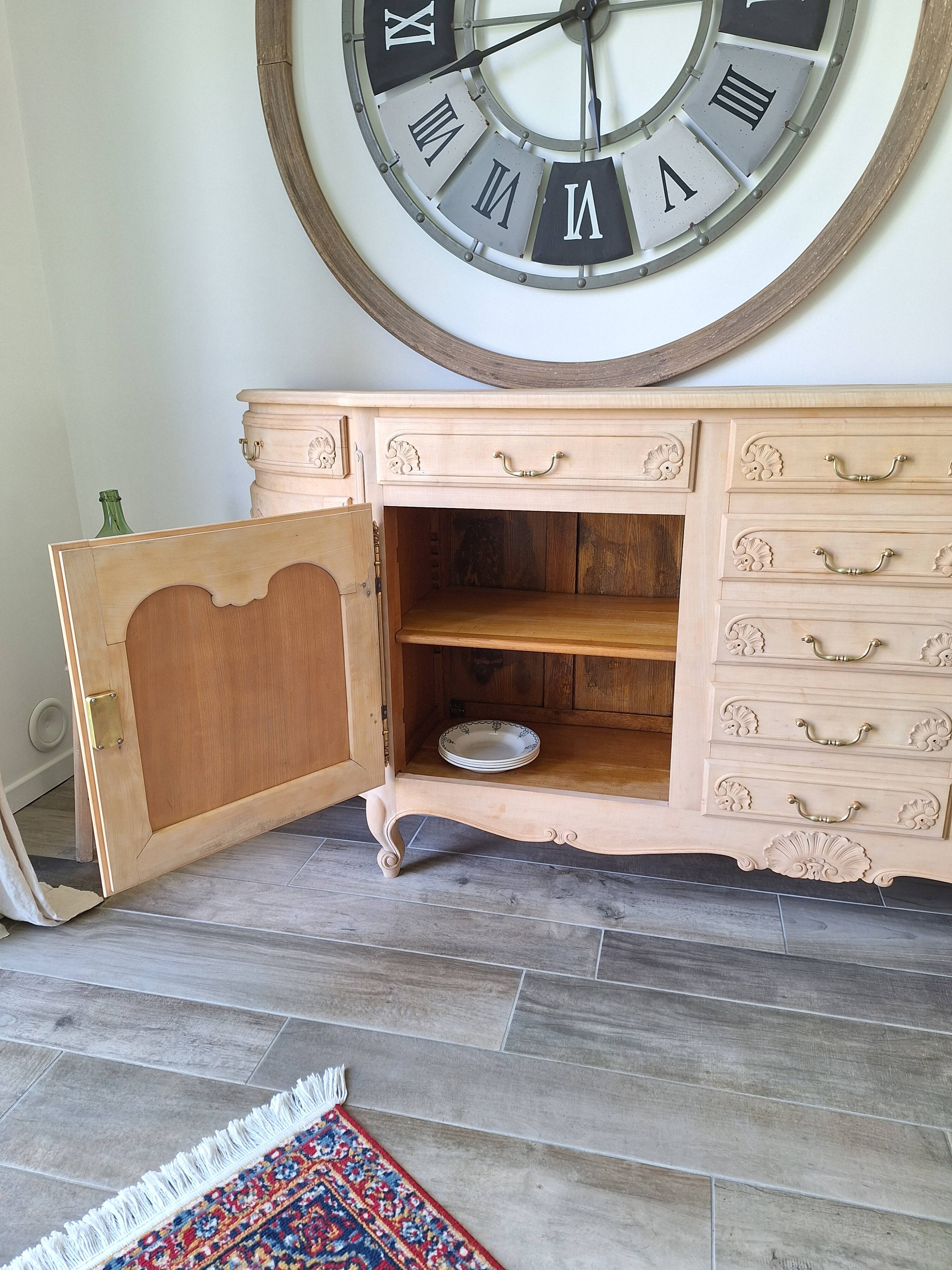 Low buffet in renovated solid cherry wood – Revisited Louis XV style – 250 cm