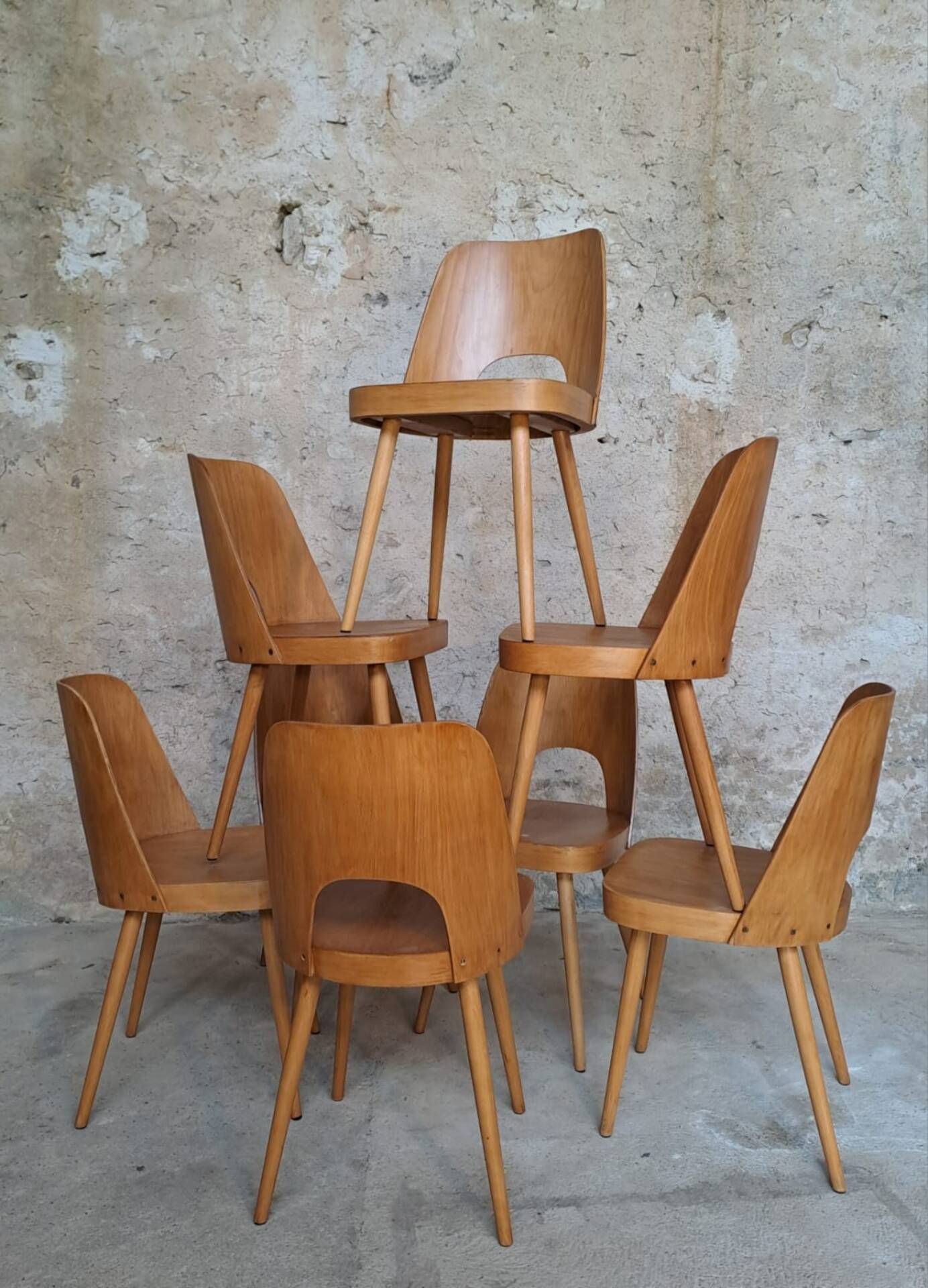 Set of 8 TON515 chairs by Oswald Haerdtl, Czech vintage 1955