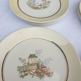 Set 12 plates Gien 1960 Japanese gardens variations in minor yellow