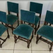 Set of 6 blue velvet chairs in Louis XIII 19th century style