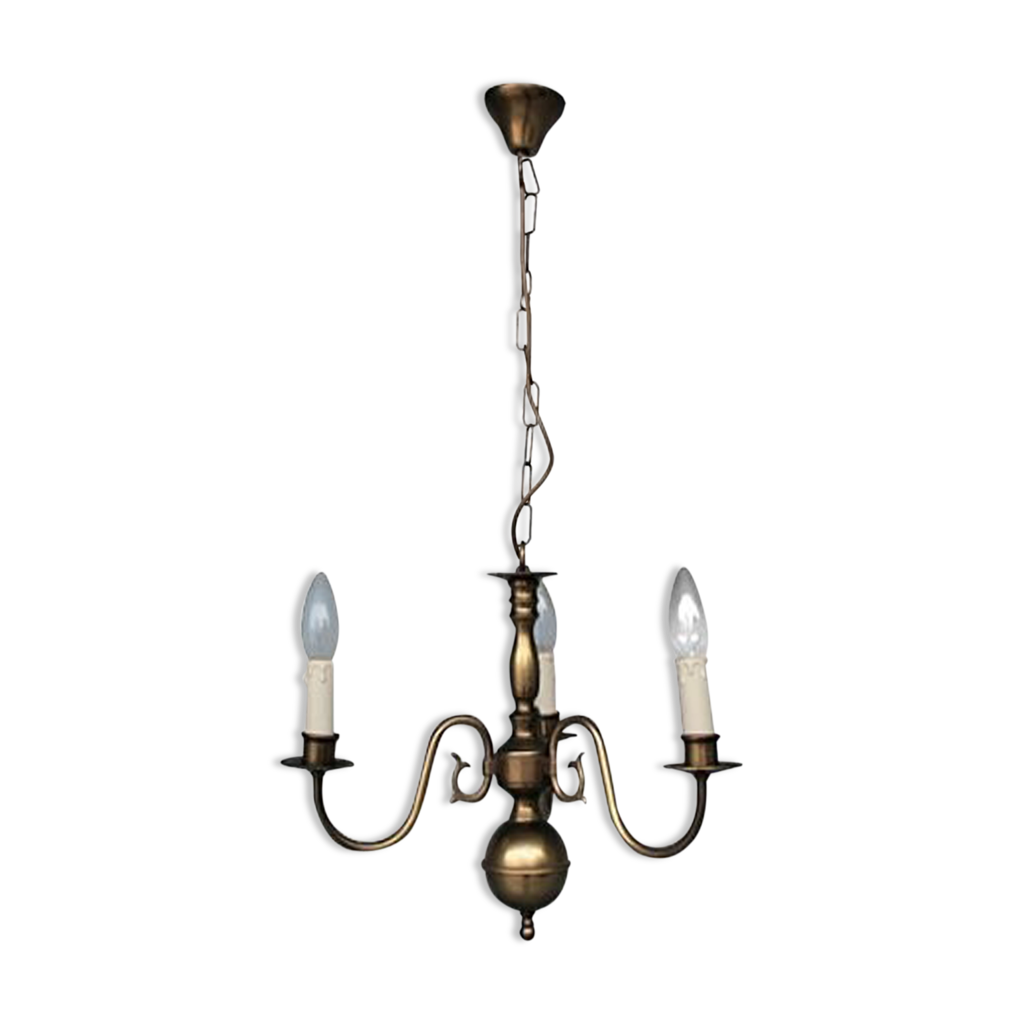 Lustre hollandais en bronze 3 branches | Selency