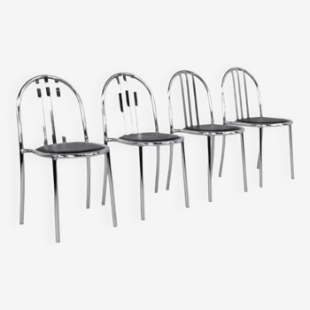 Set of Bauhaus style chairs in chrome steel and imitation leather