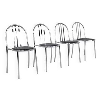 Set of Bauhaus style chairs in chrome steel and imitation leather