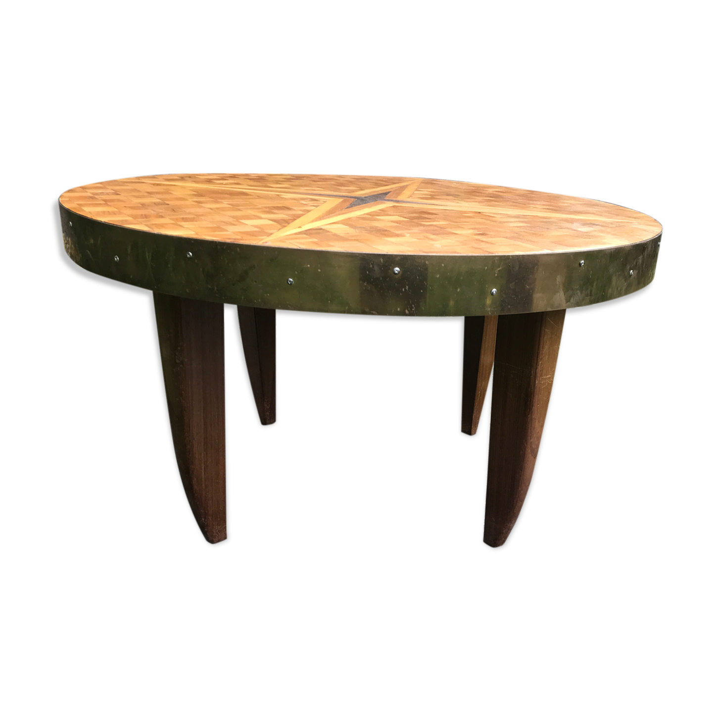 Marquetry and brass coffee table 1960