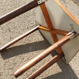Wooden table with geometric decoration