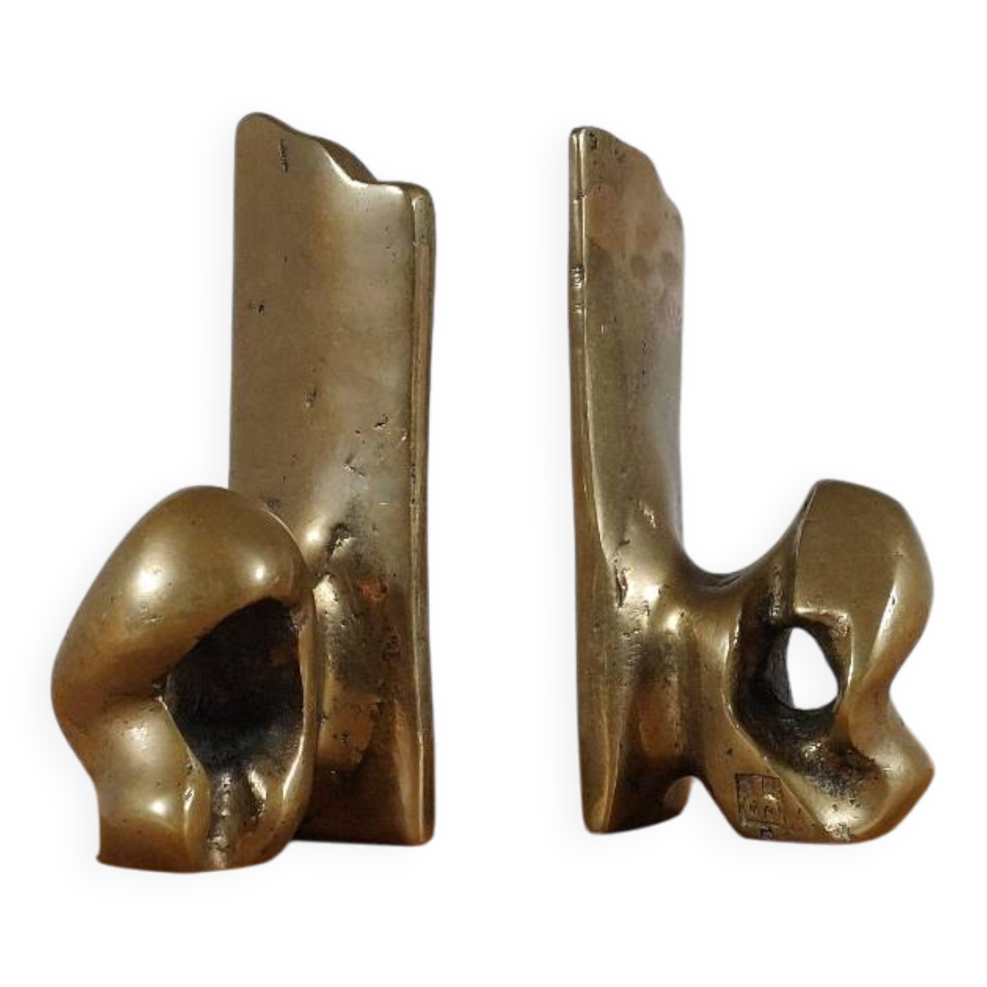 Super rare pair of brutalist brass bookends by David Marshall.