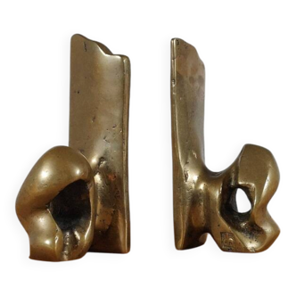 Super rare pair of brutalist brass bookends by David Marshall