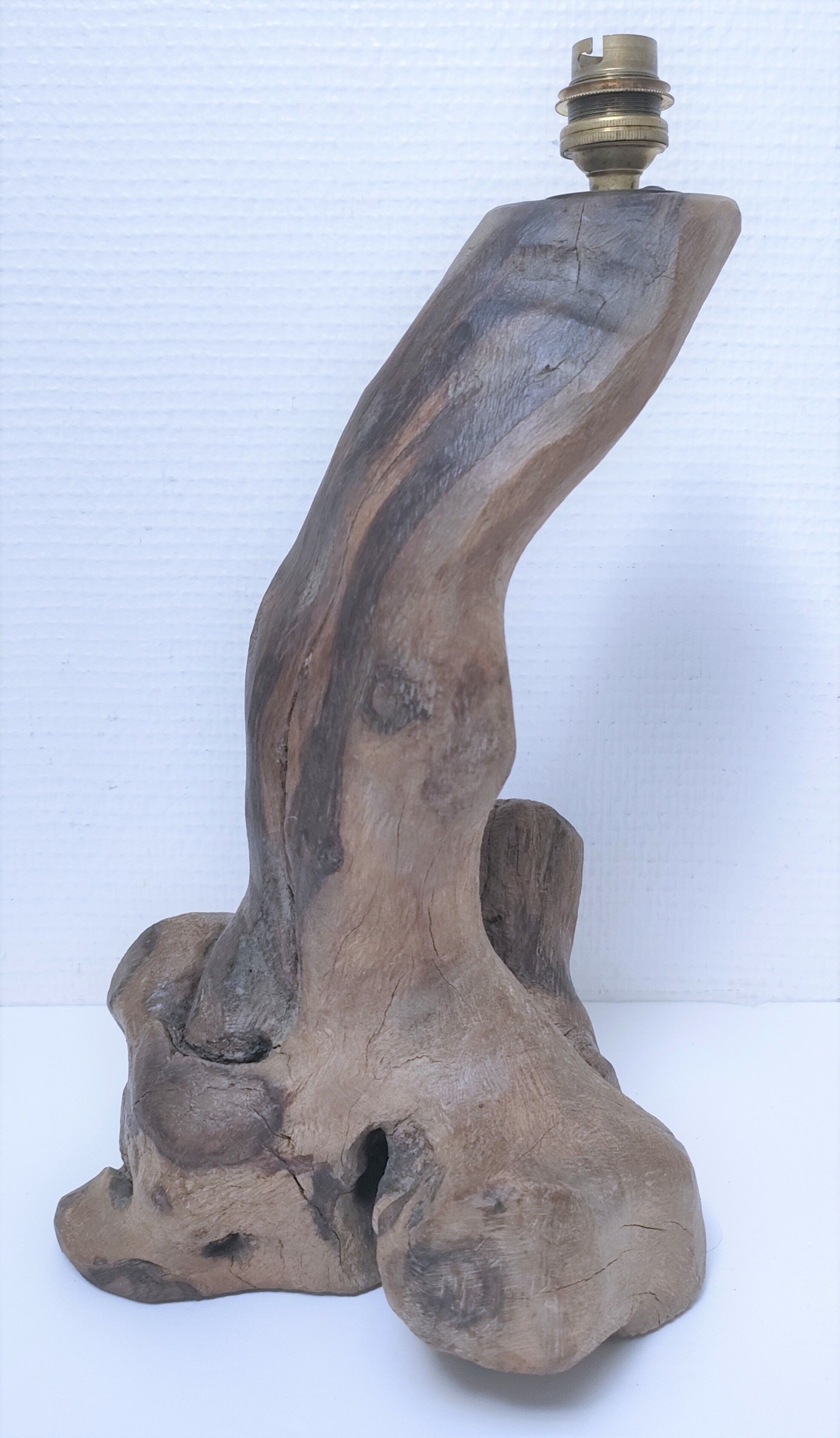 Brutalist solid patinated wood lamp foot