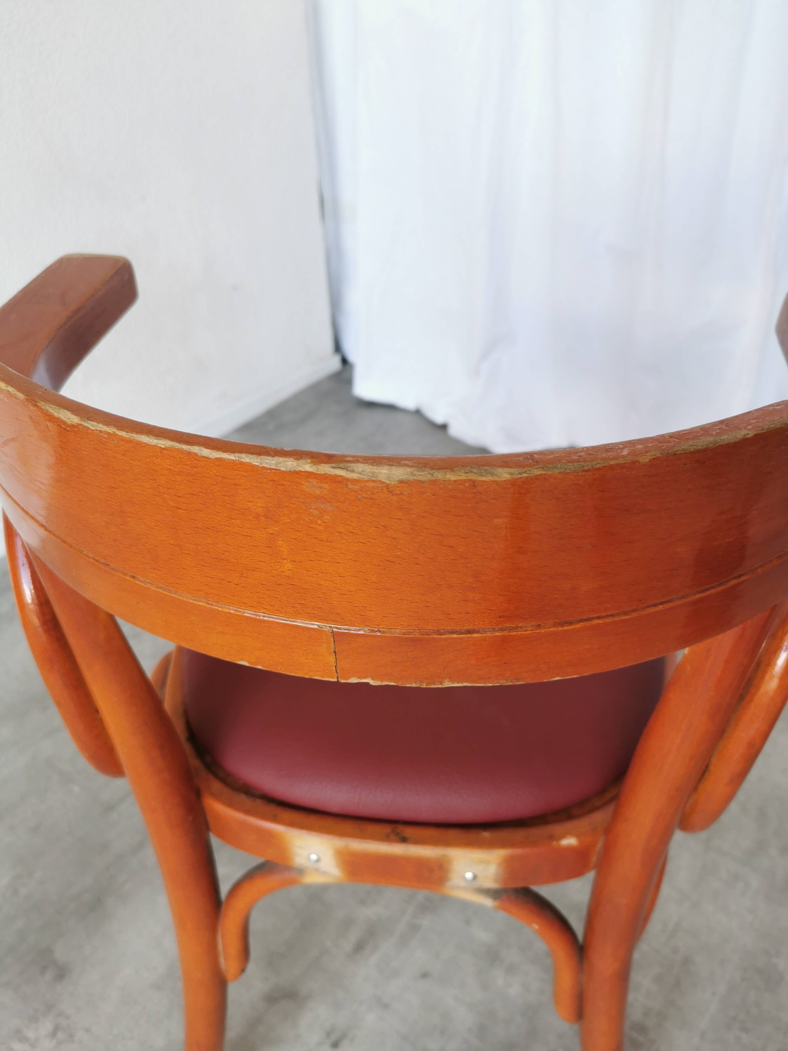 Vintage Bentwood Armchair: 1970s Red Faux Leather Irish Pub Chair