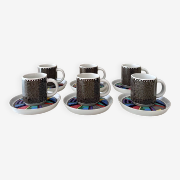 6 tasses à expresso + soucoupes Rosenthal Szenario Metropol, années 90