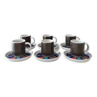 6 tasses à expresso + soucoupes Rosenthal Szenario Metropol, années 90