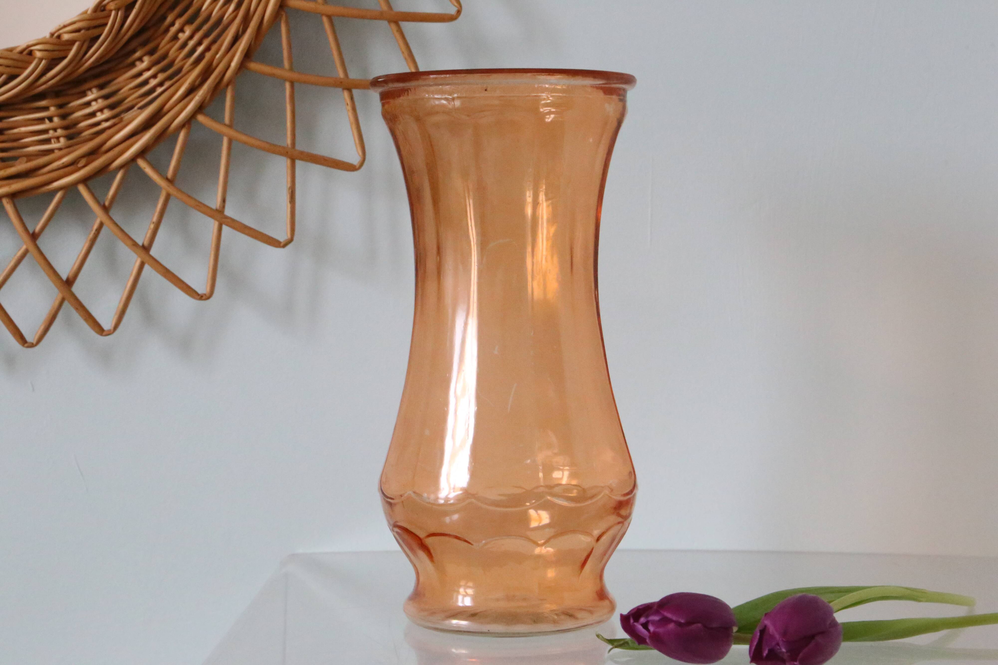 Large glass vase, apricot, French vintage, authentic