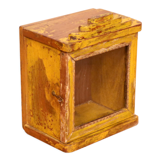 Old art deco wall showcase in original yellow teak