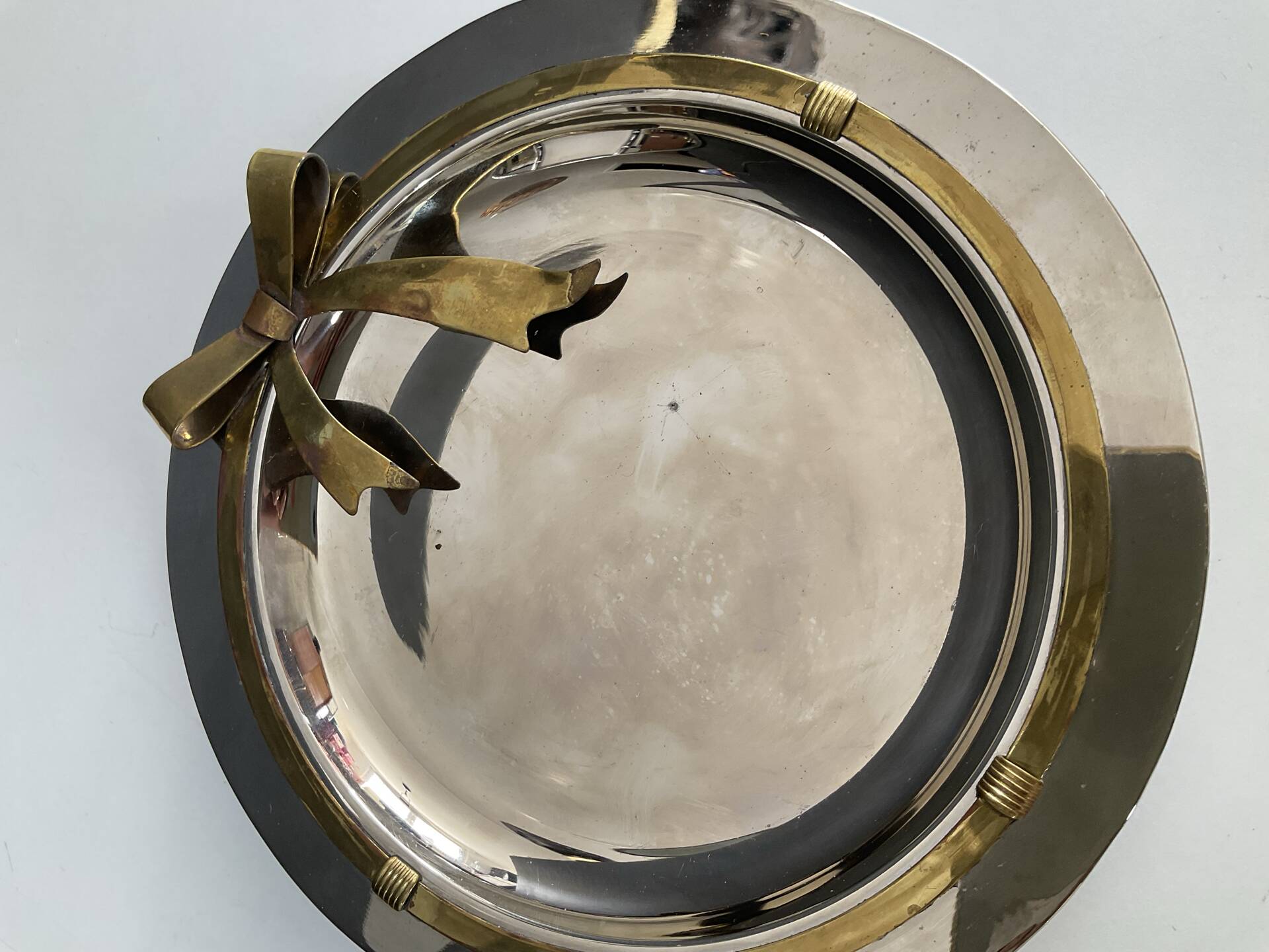 Vintage metal chrome and brass pocket tray