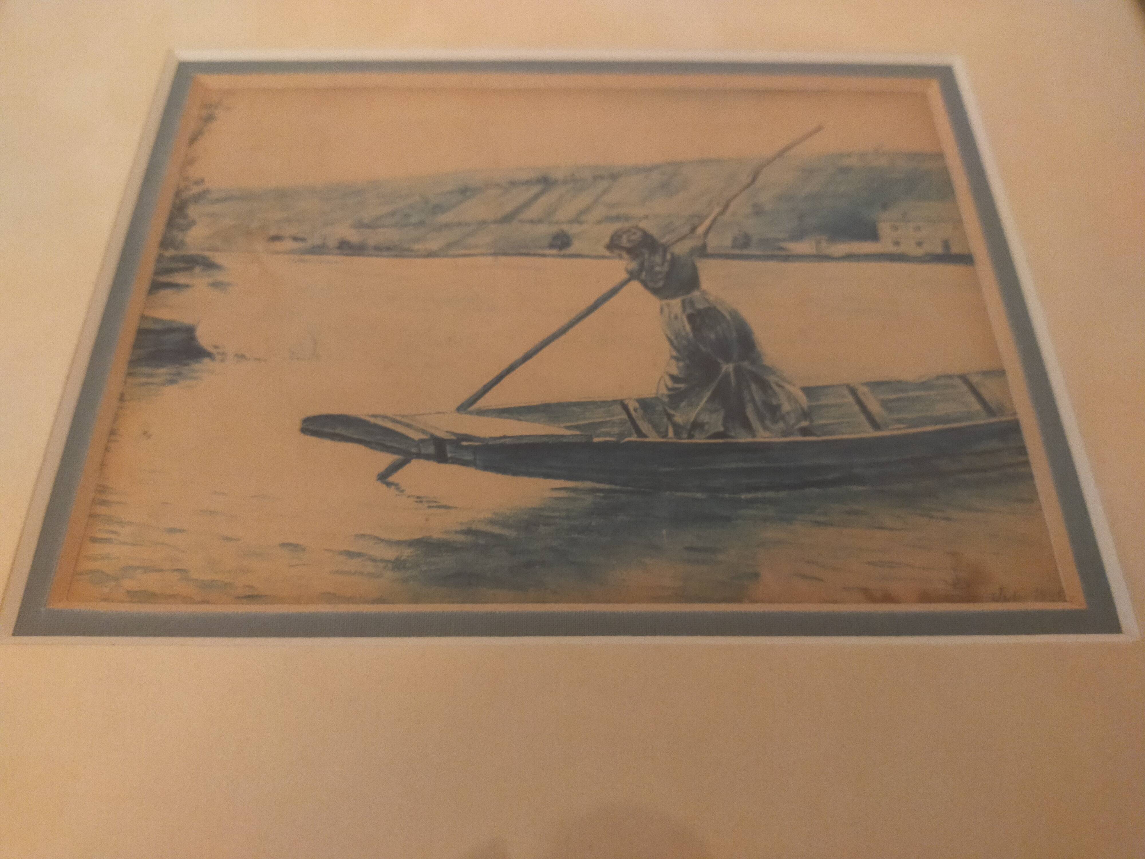 Framed signed watercolor marine landscape