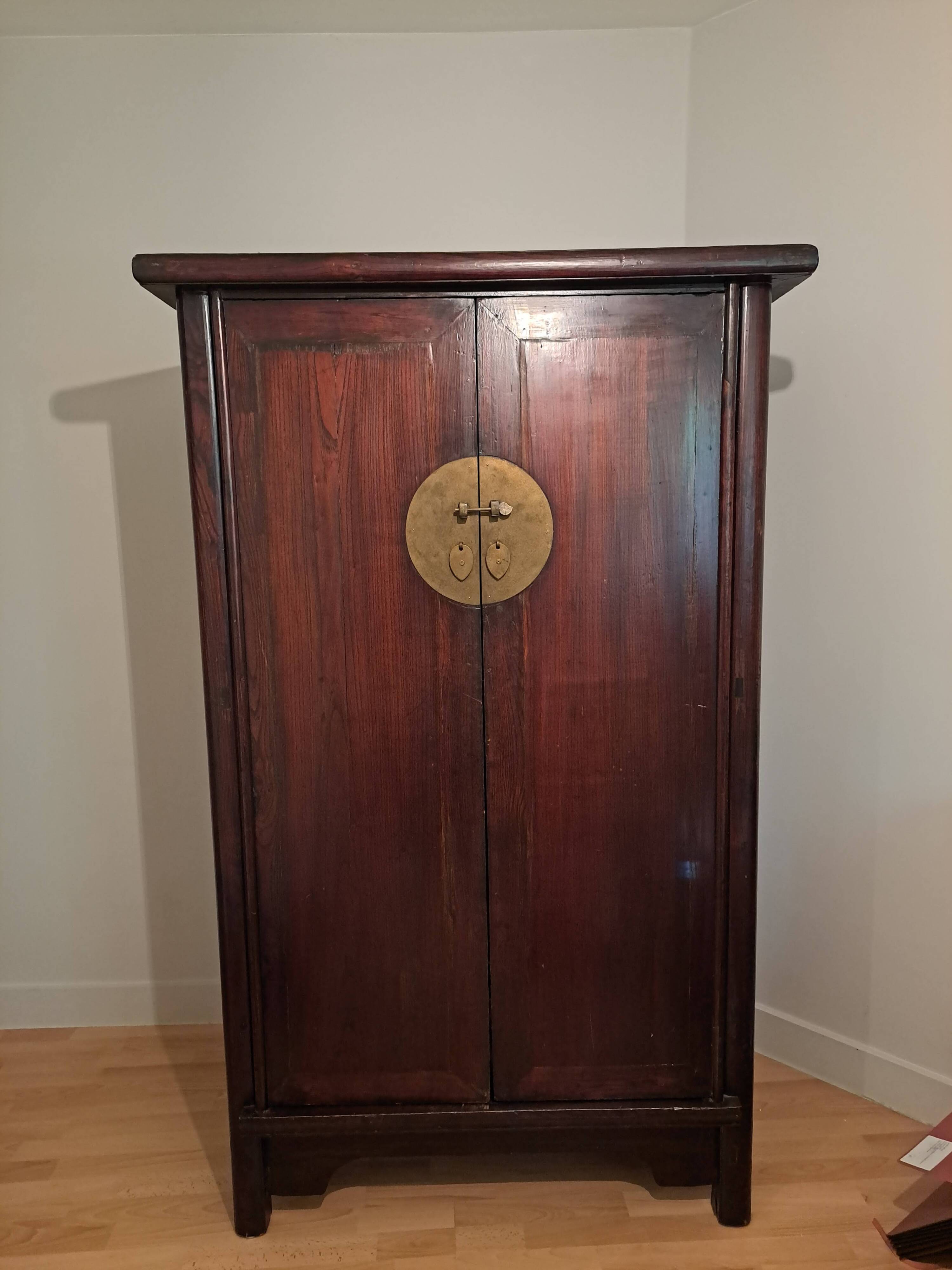 Brown lacquered Chinese wardrobe from Shandong.