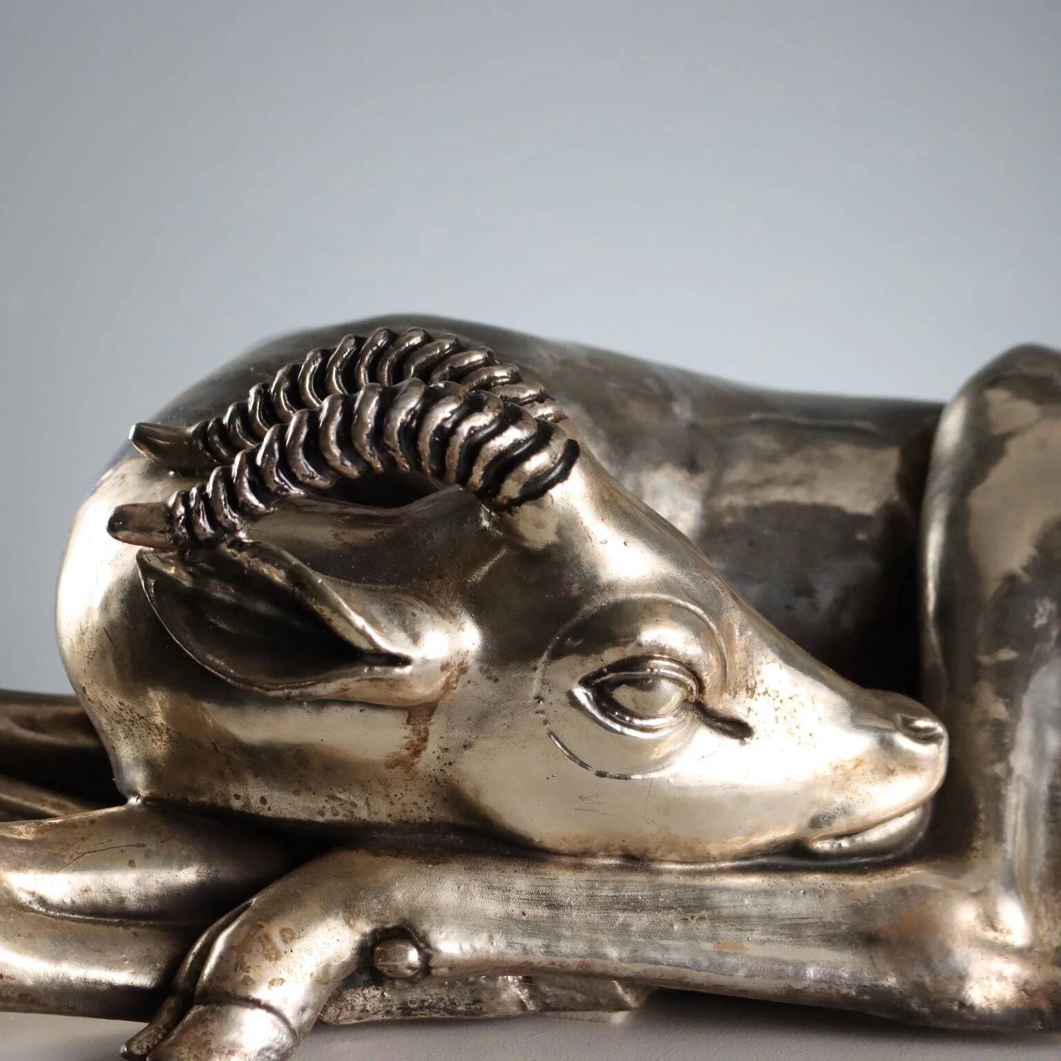 Ancient silver-plated antelope sculpture F.lli Raddi 20th Century