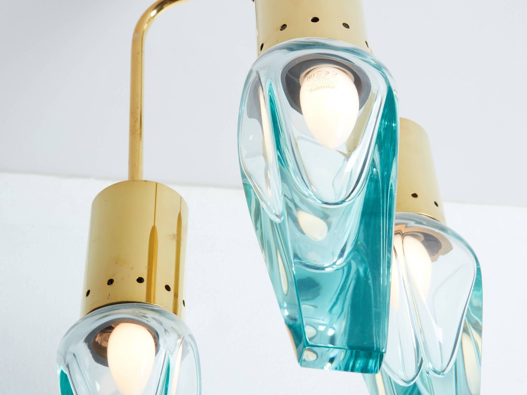 Flavio Poli for Seguso Murano glass and brass chandelier 1950