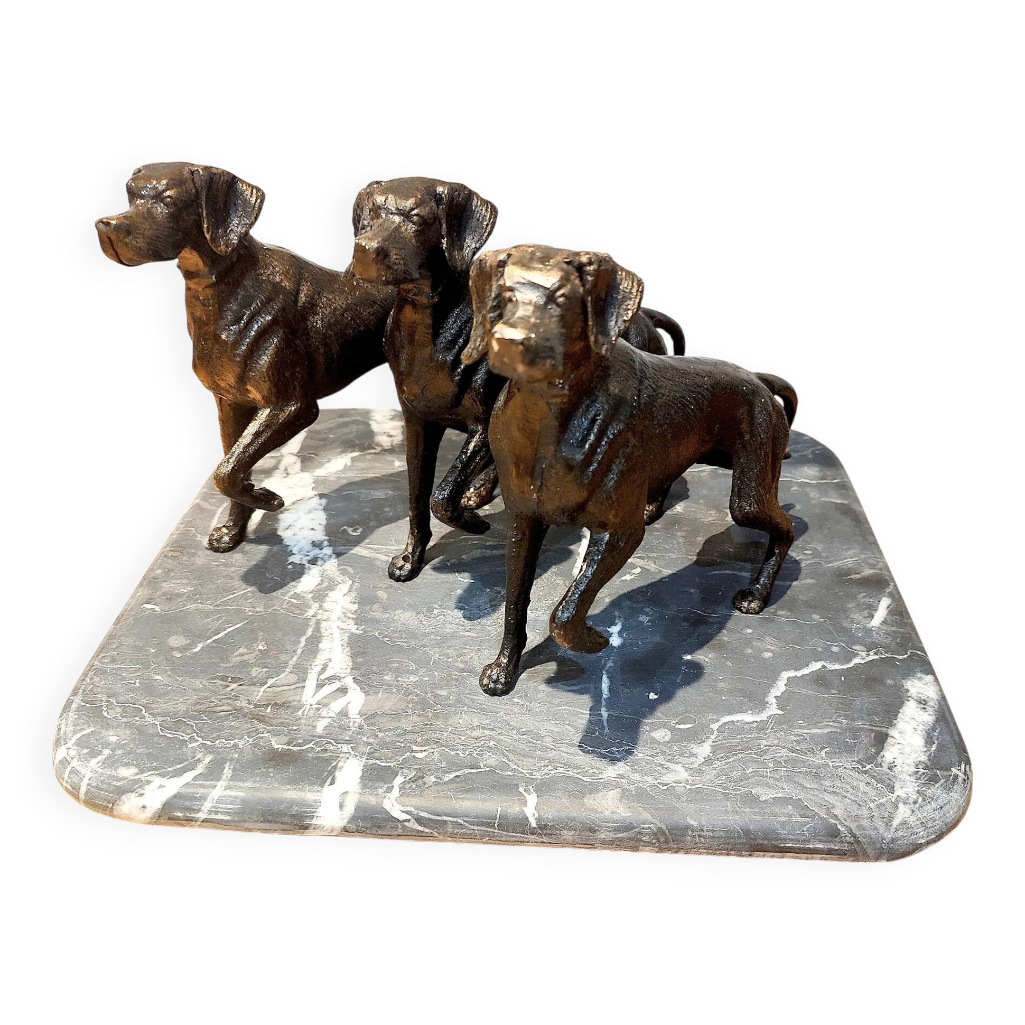 STATUE 3 HUNTING DOGS in CAST IRON
