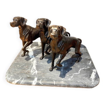 STATUE 3 HUNTING DOGS in CAST IRON