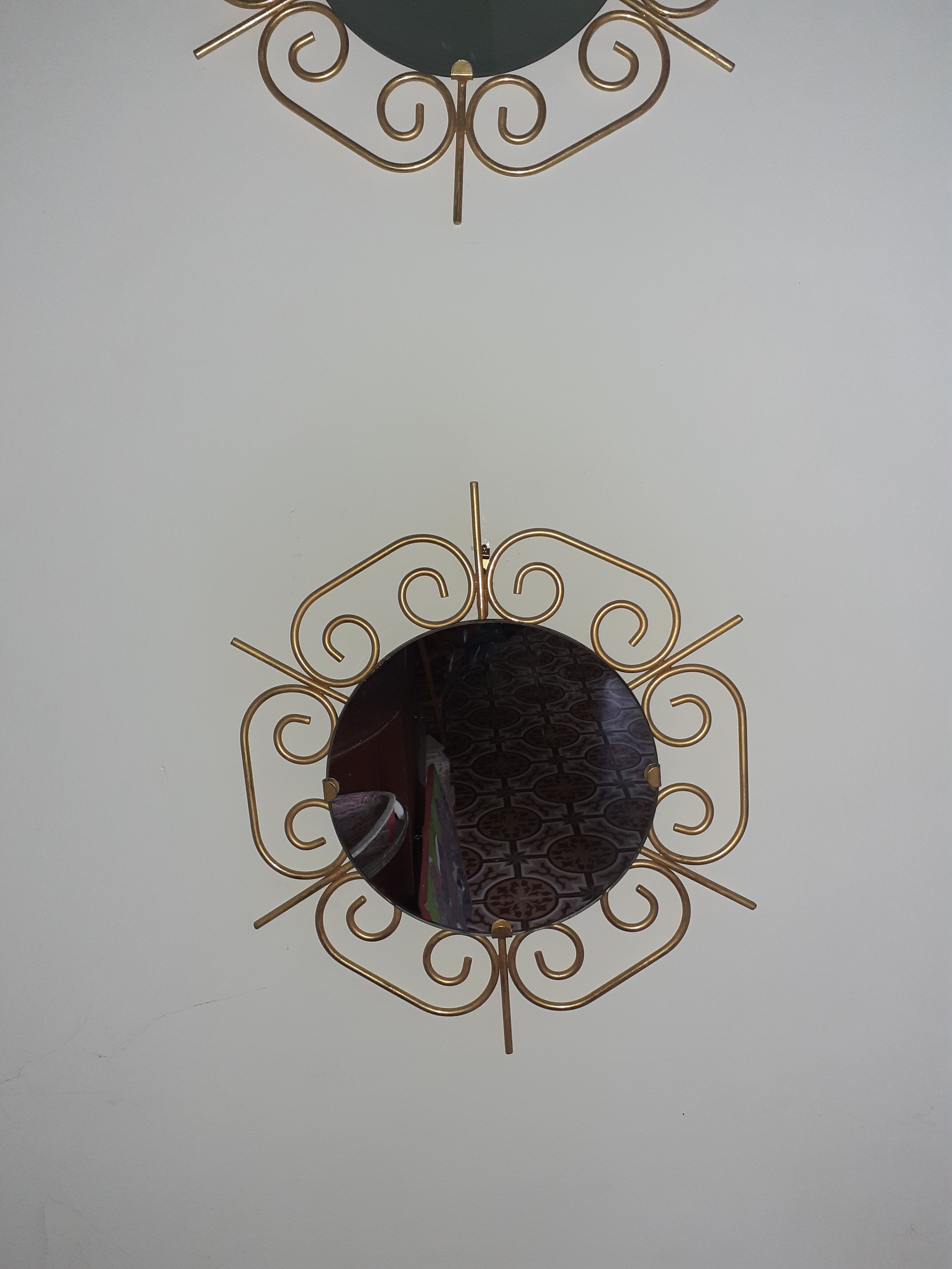 Pair of 60s golden metal mirrors