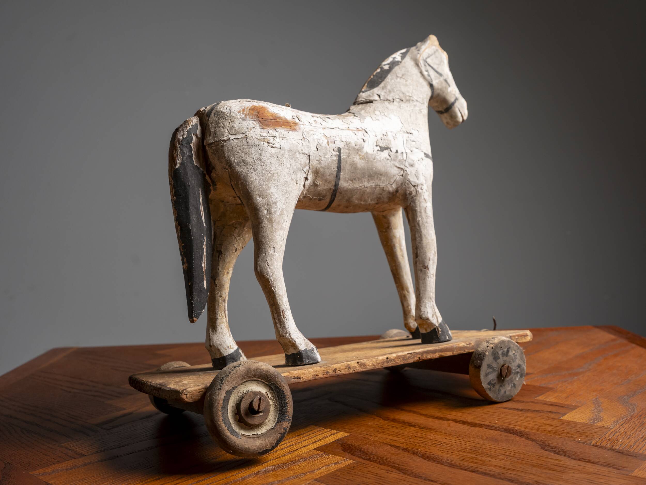 Antique Wooden Toy Horse on Wheels, Early 20th Century