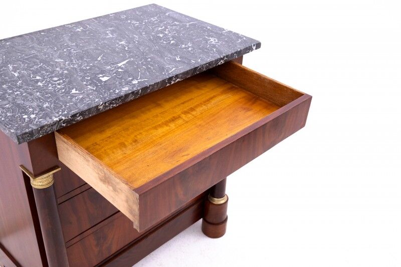 Antique chest of drawers with stone top, France, circa 1880. After restoration.