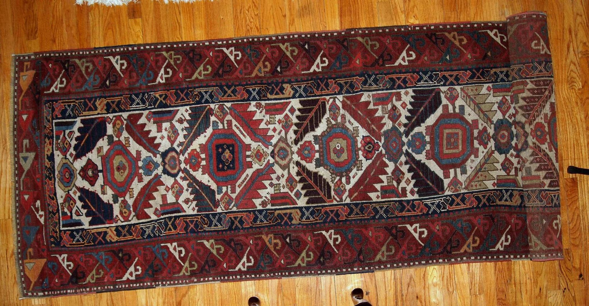 Handmade antique collectible Northwest Persian runner 4' x 14.3' (122cm x 436cm) 1840s - 1B658