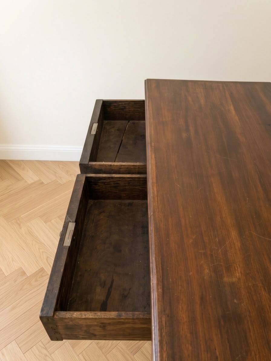 Antique wooden desk with two drawers