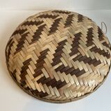 Two-coloured braided wicker basket