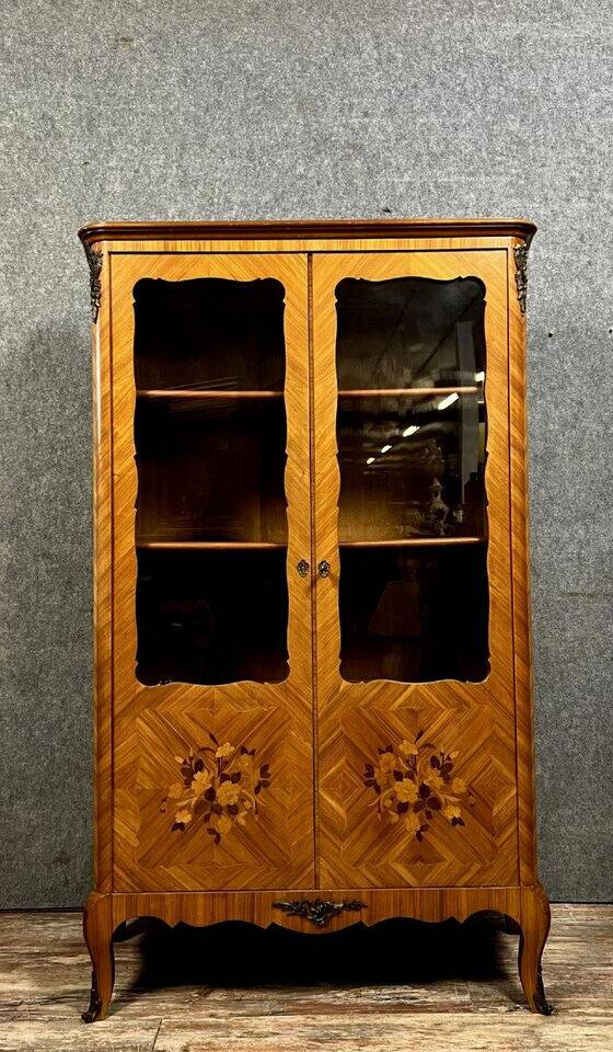 Louis XV style bookcase in precious wood marquetry circa 1900