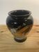 Black Japanese-inspired ceramic vase • Golden pheasant and floral pattern •