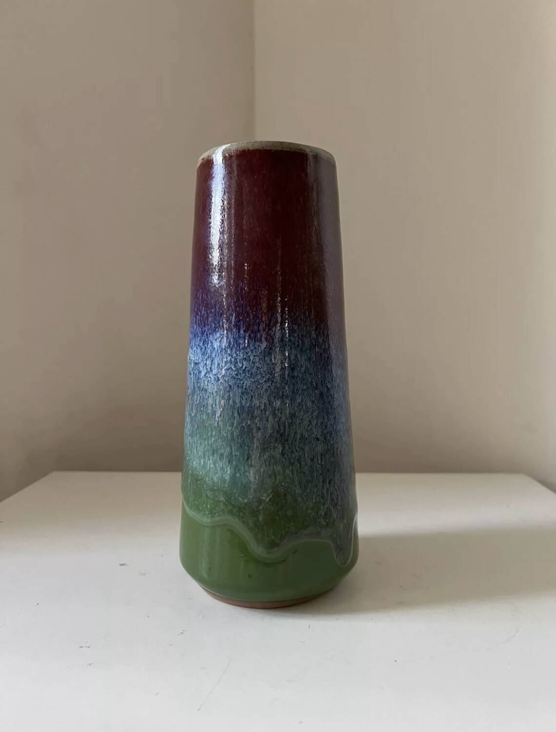 Vase tube en céramique flammé vintage 1970 signé