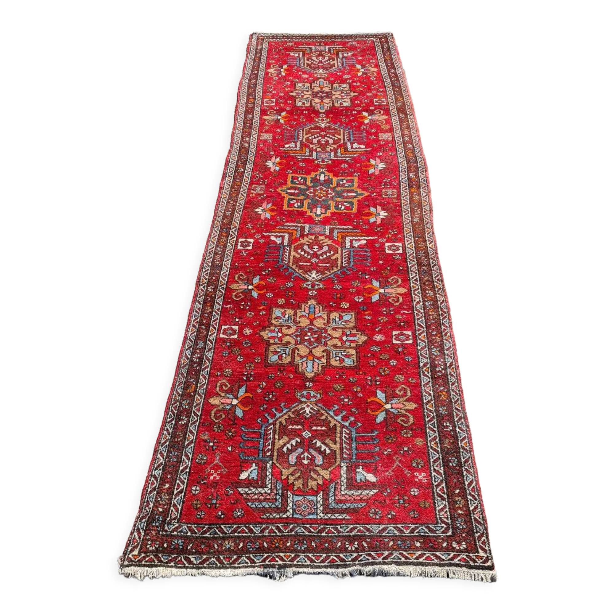 Vintage Hand Knotted Woolen Karadja Runner, from the 1970s.
